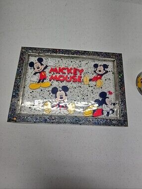 2 Pieces Vintage Mickey Mouse Resin Tray & Sealable Container Unusual Rare Find